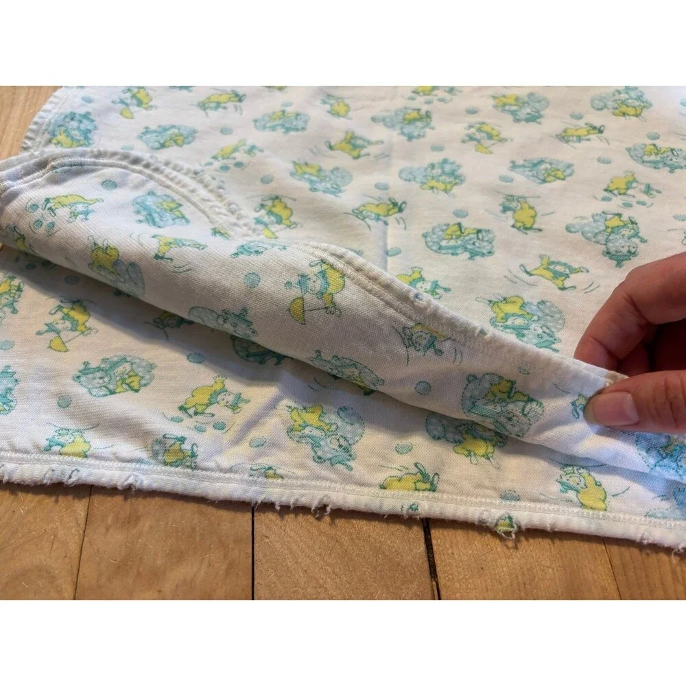 Carter’s Vintage Circus Print Baby Blanket Green Yellow Clown Bear security